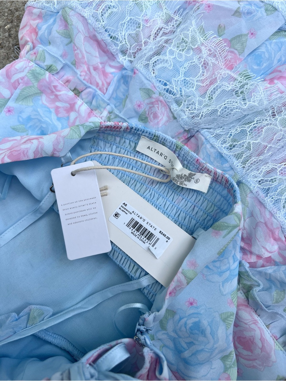 NWT Altar’d State Rhiannon Blue Pink Floral Lace Tiered Maxi Dress Small - Picture 9 of 9